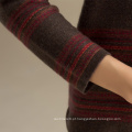 Mongólia China Fornecedor Colar redondo Cor do café Feminino Cashmere Striped Sweater